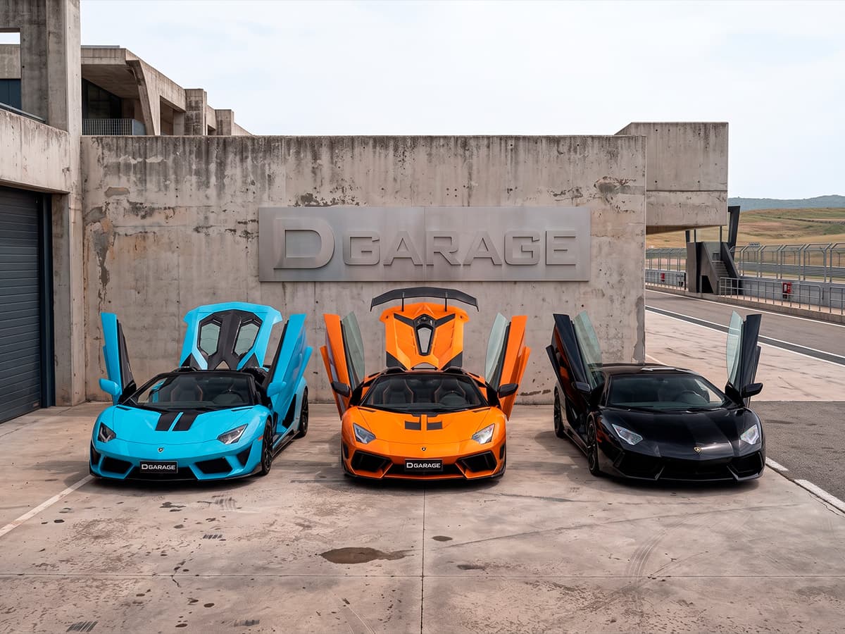 DGARAGE — scissor doors open, exterior entrance view